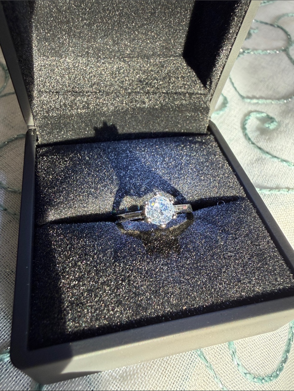 Stone Solitaire Ring in Silver-tone